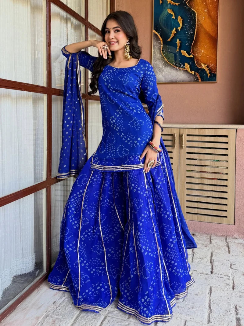 Royal Blue Bandhani Sharara Suit Set