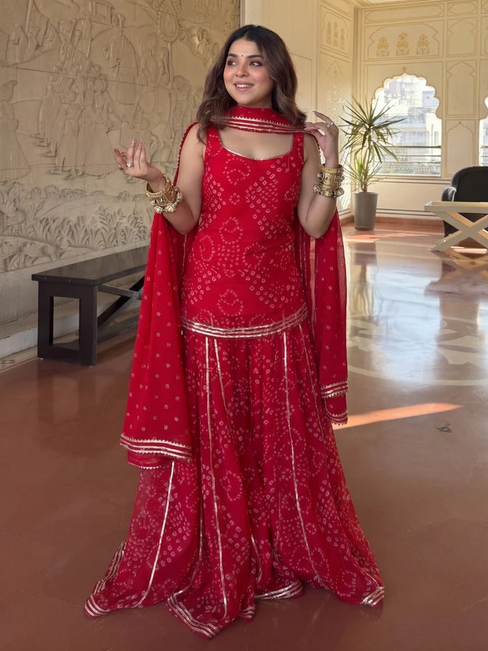 Royal Red Bandhani Sharara Suit Set