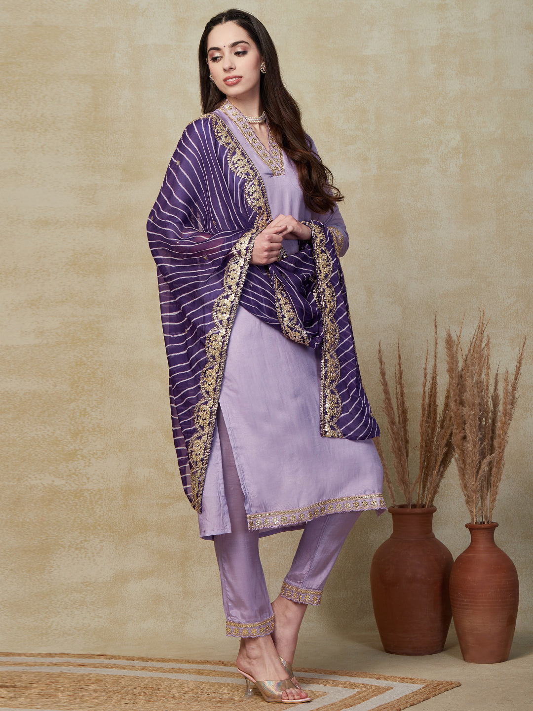 Elegant Lavender Kurta Pant Set