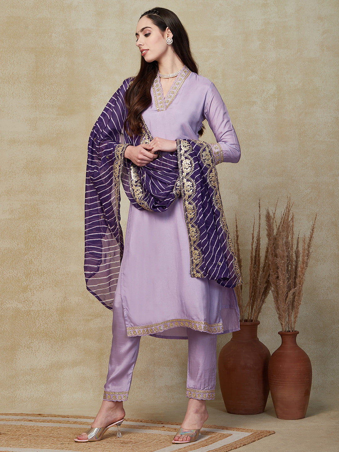 Elegant Lavender Kurta Pant Set