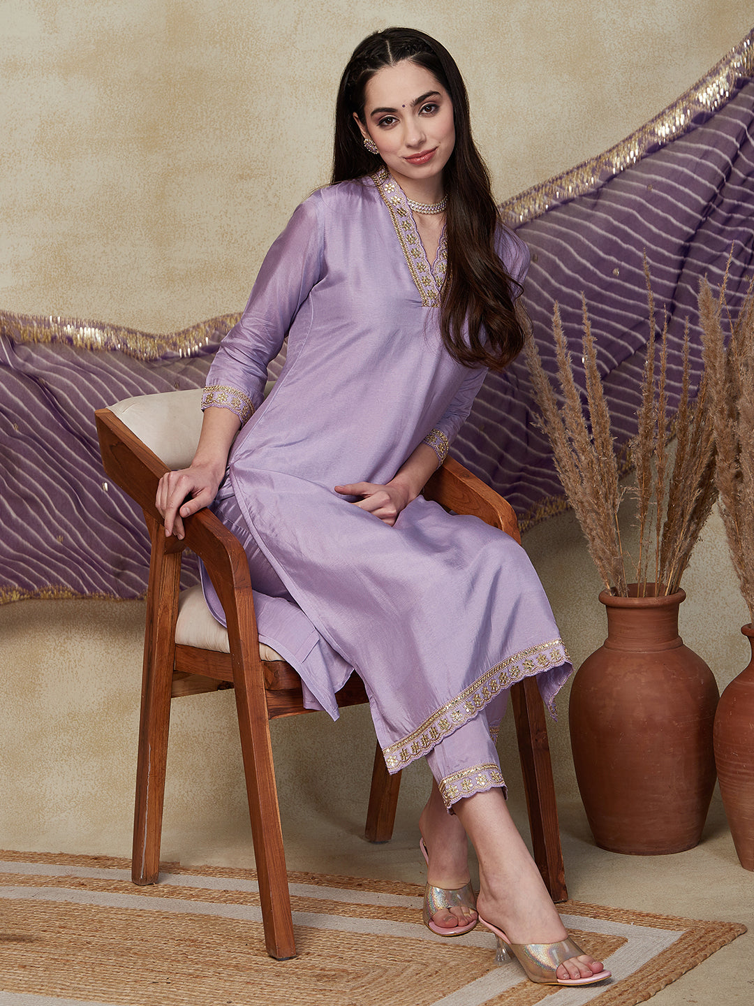 Elegant Lavender Kurta Pant Set