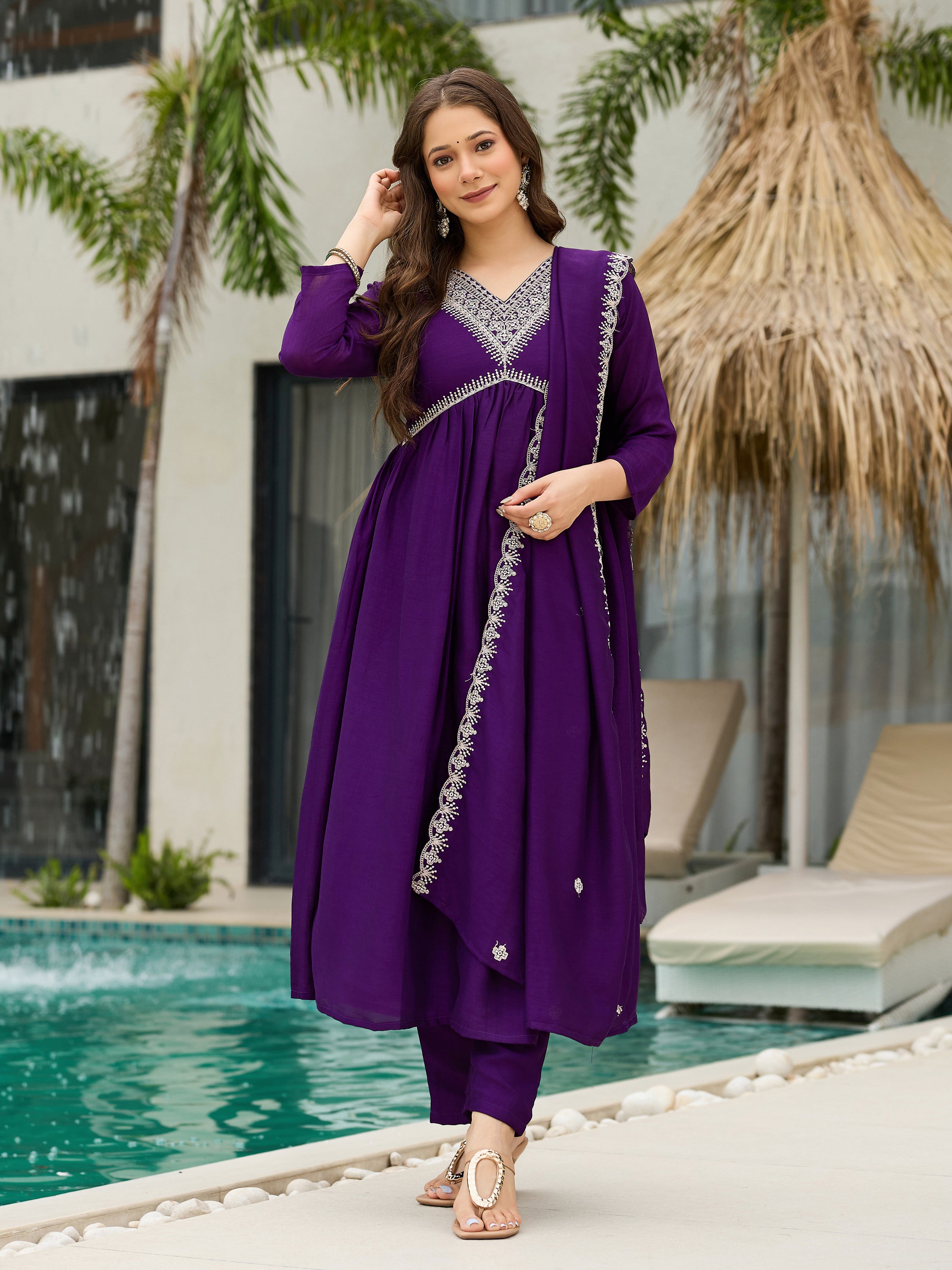 Royal Wine Embroidered Kurta Pant
