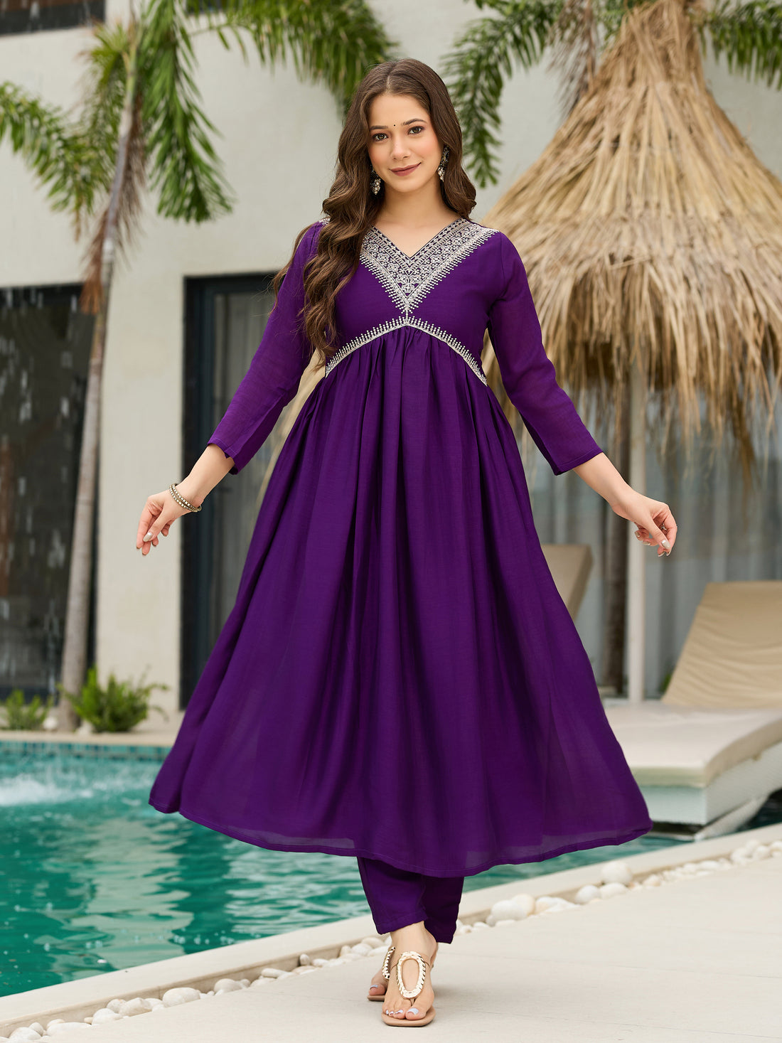 Royal Wine Embroidered Kurta Pant