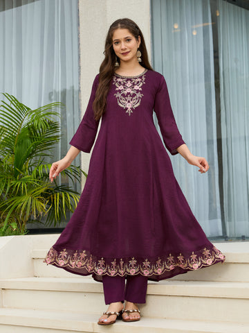 Noorika Plum Embroidered Kurta Set