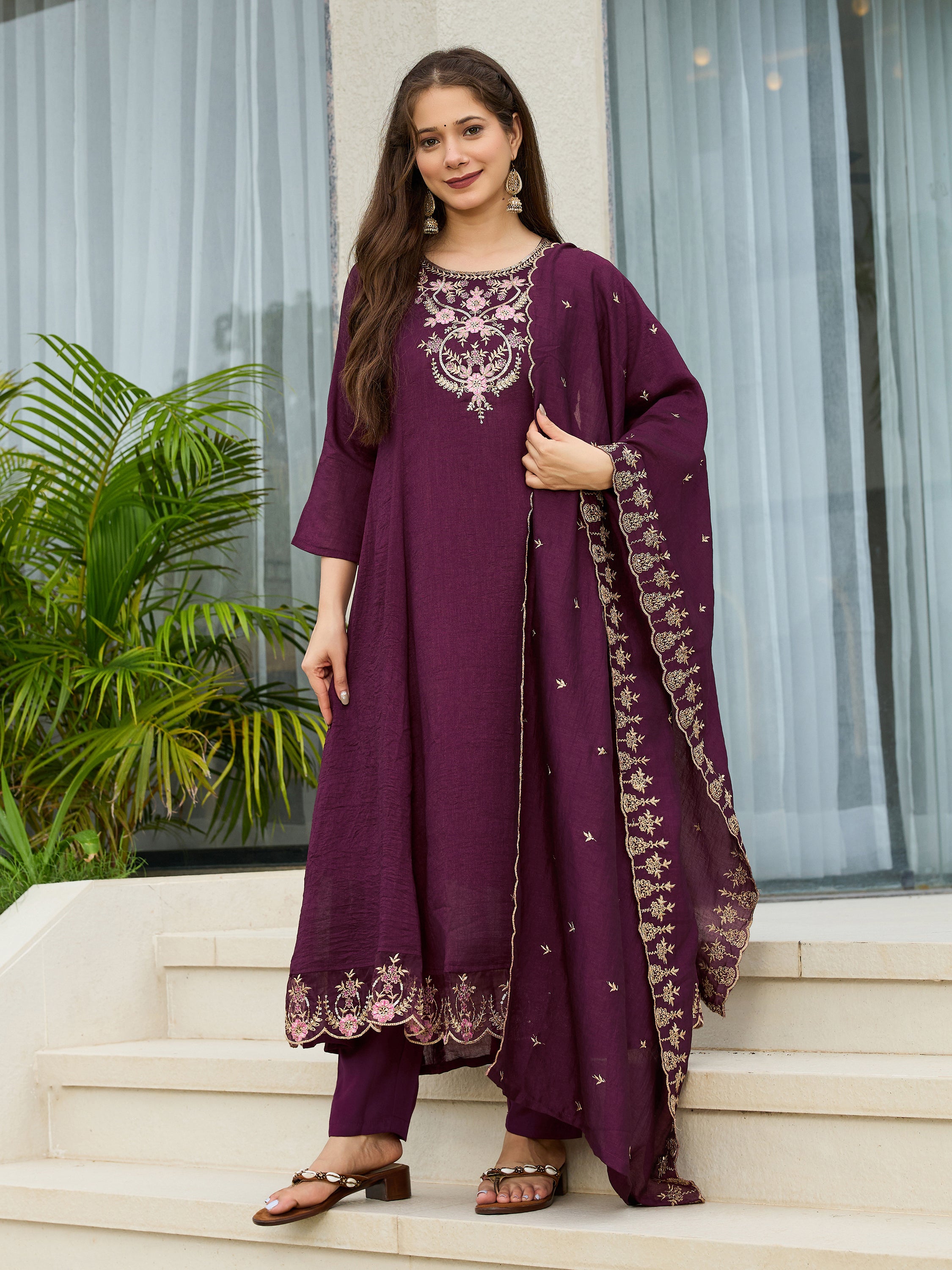 Noorika Plum Embroidered Kurta Set