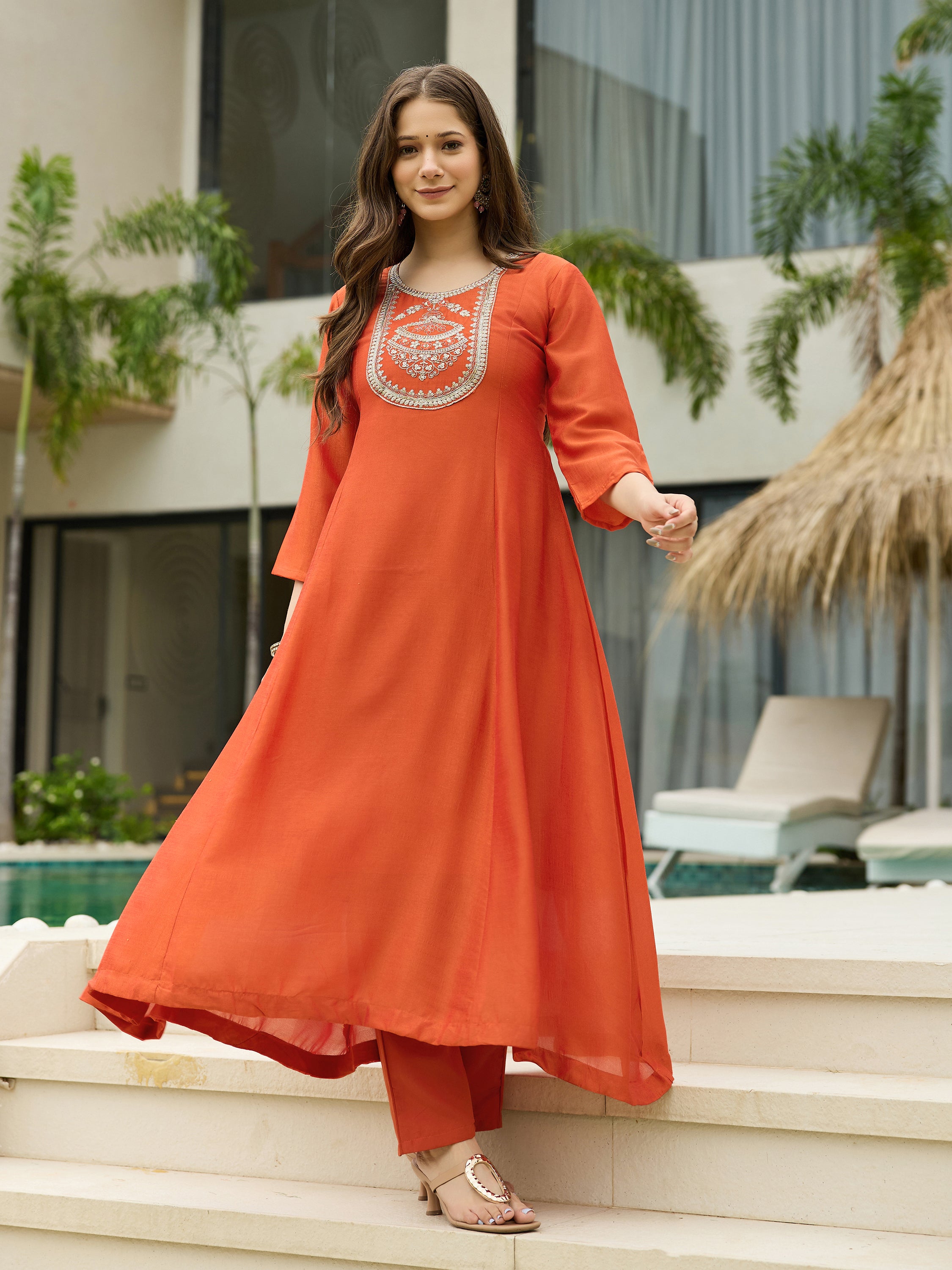 Sunset Aura Embroidered Kurta Pant Set