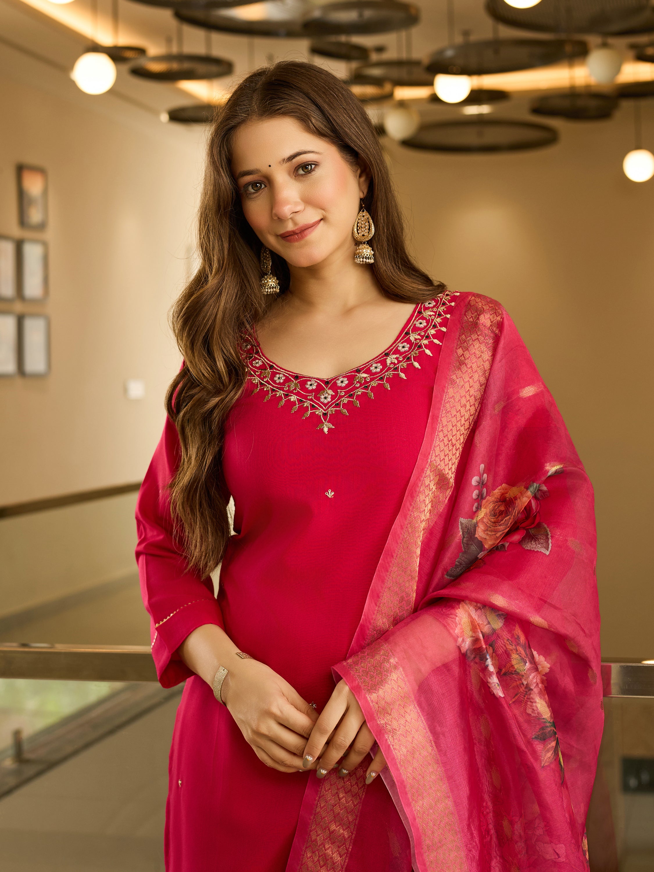 Ruby Blossom Embroidered Kurta Pant Set