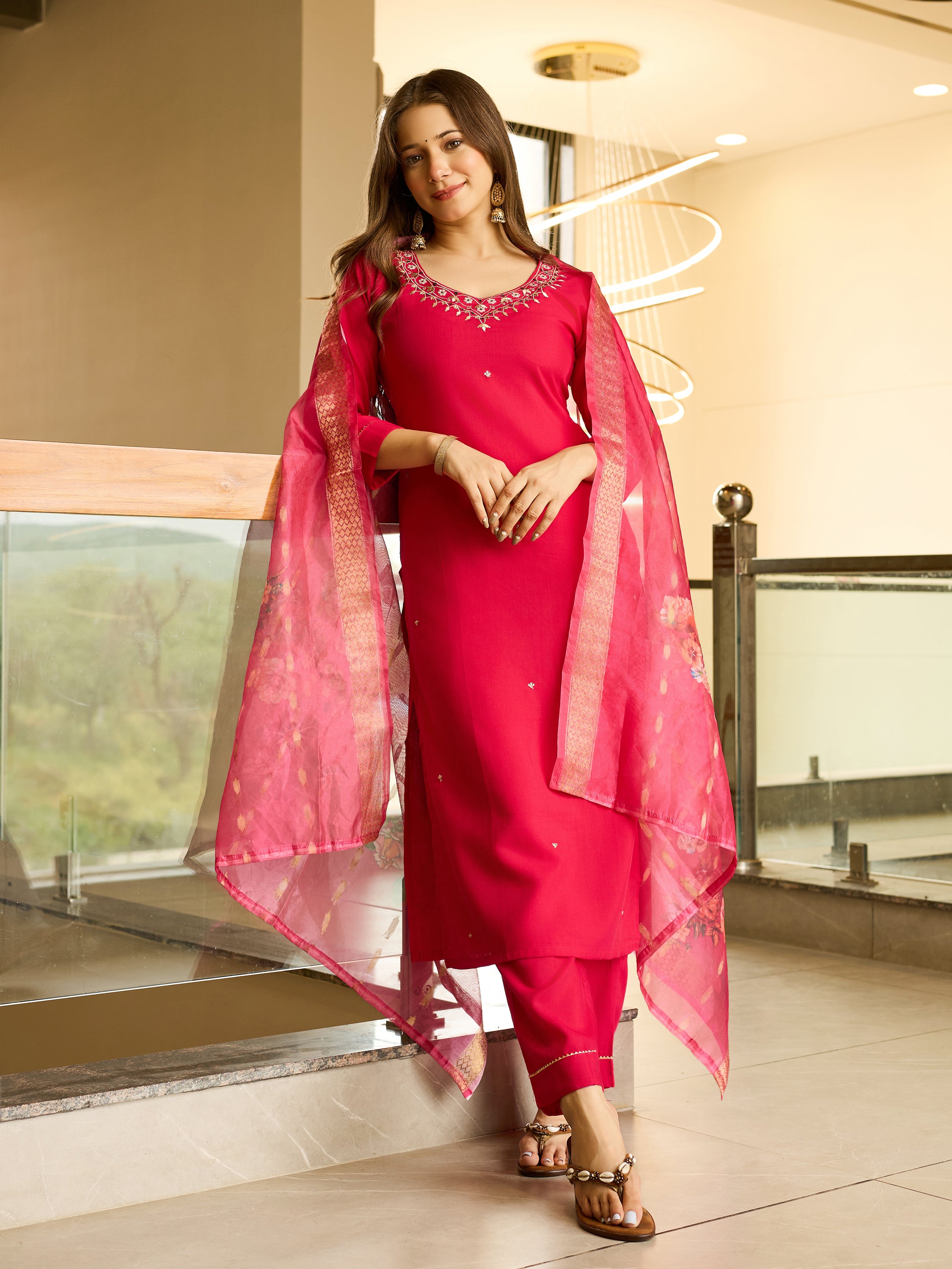 Ruby Blossom Embroidered Kurta Pant Set