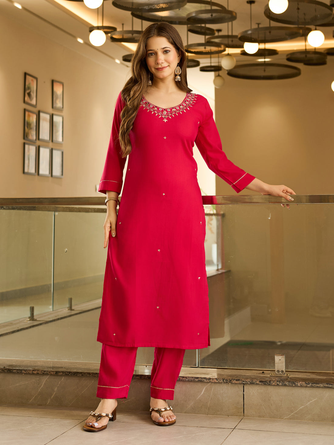 Ruby Blossom Embroidered Kurta Pant Set