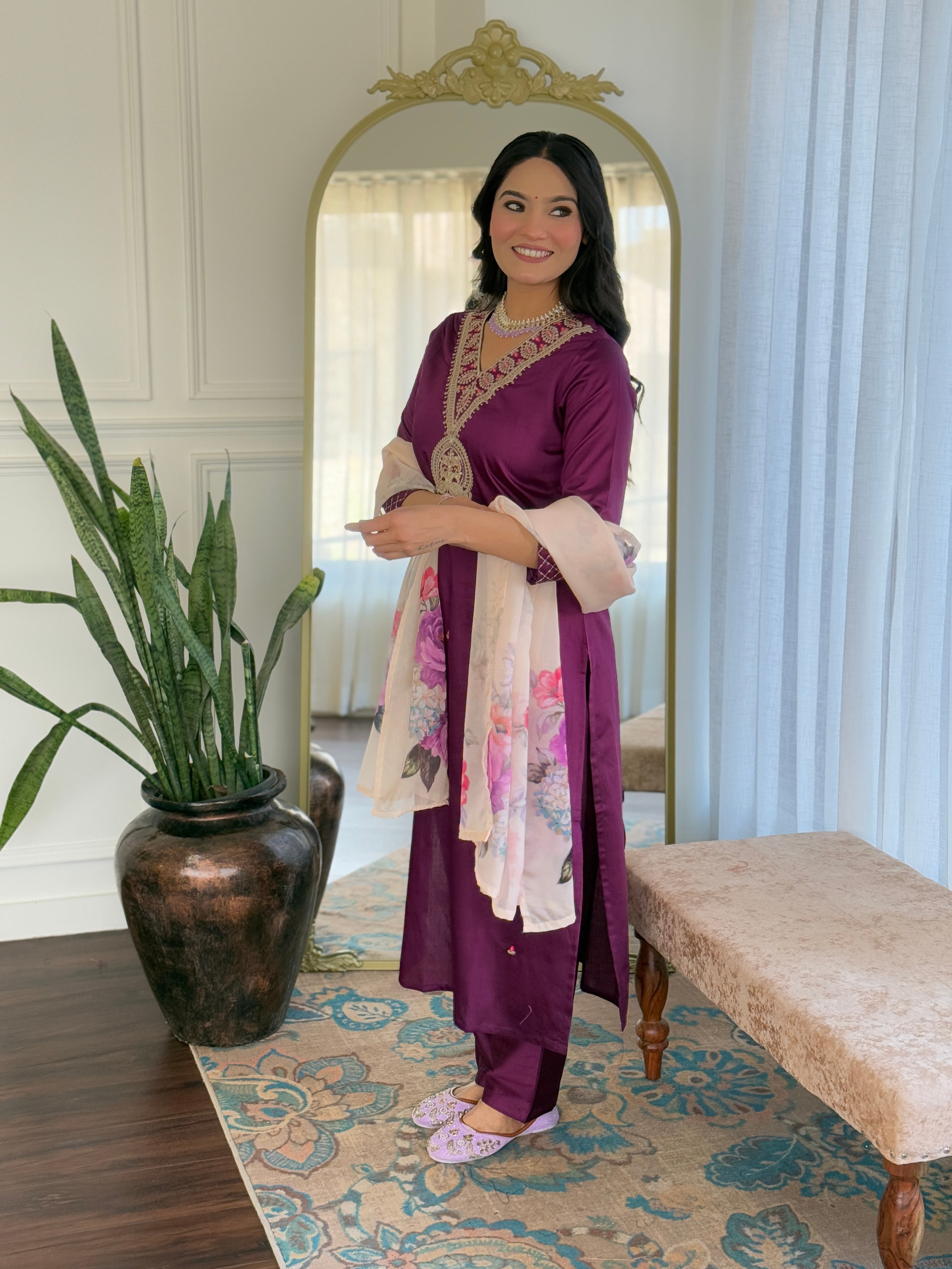 Mocha Rose Embroidered Kurta Pant