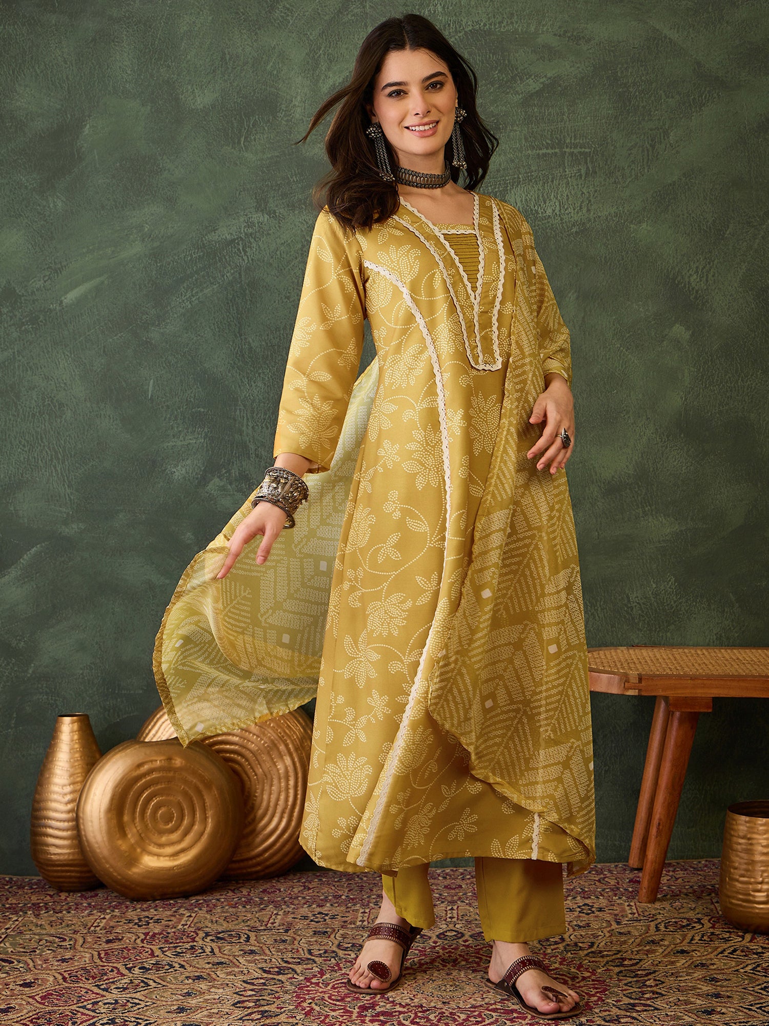 Mustard Bloom Printed Kurta Pant