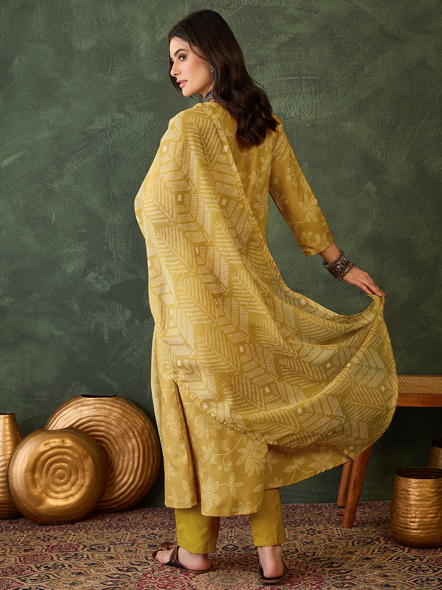 Mustard Bloom Printed Kurta Pant