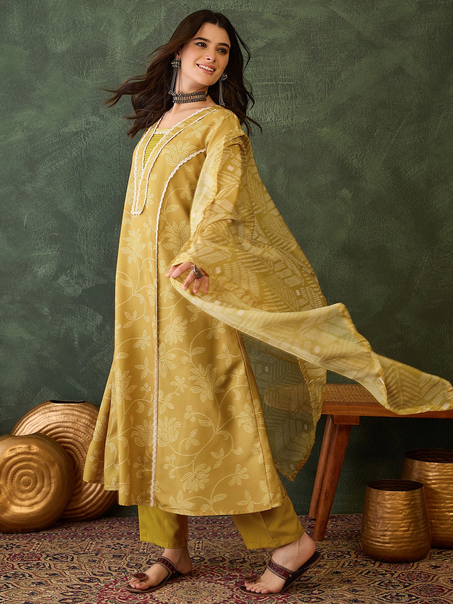Mustard Bloom Printed Kurta Pant