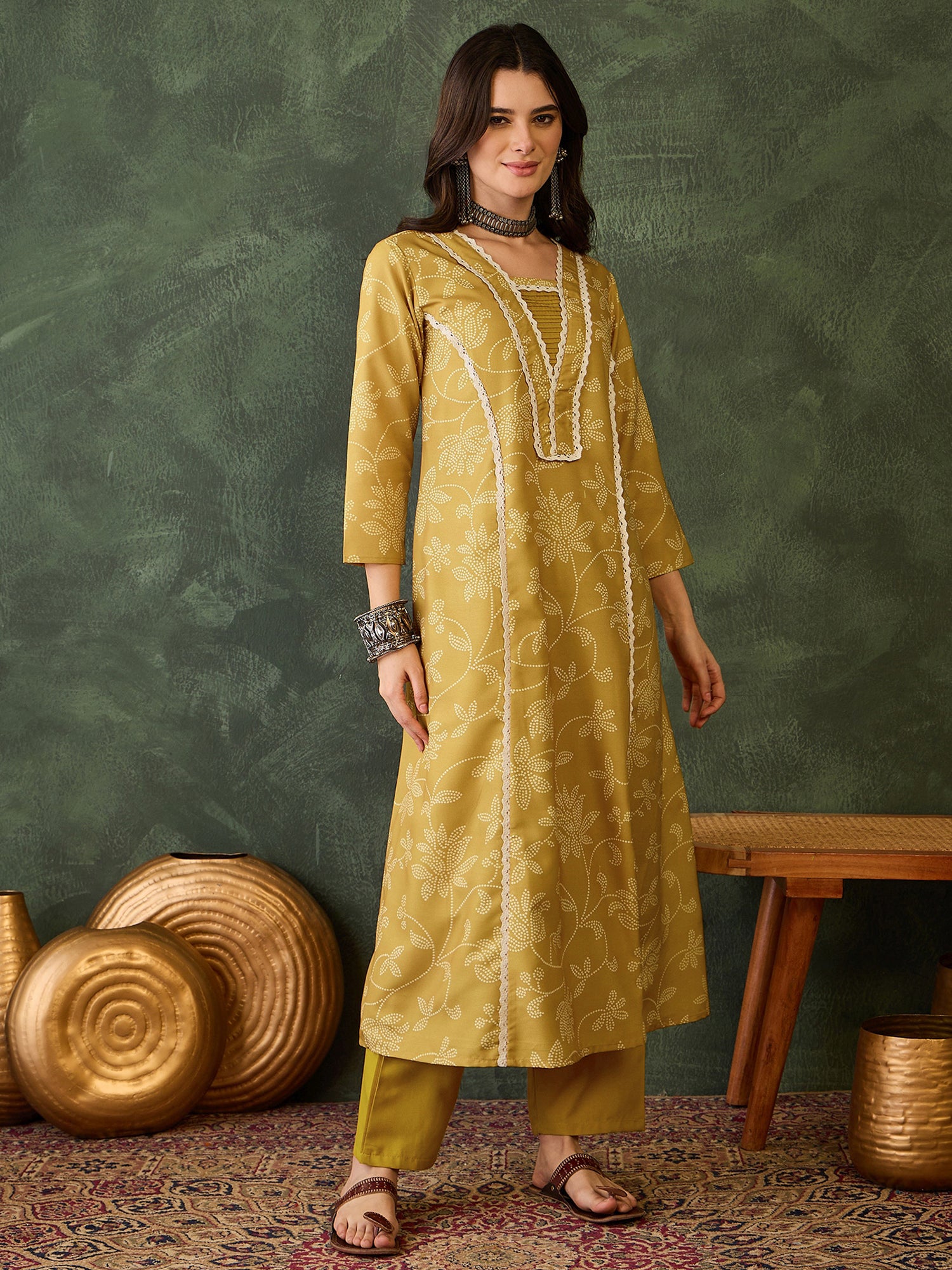 Mustard Bloom Printed Kurta Pant