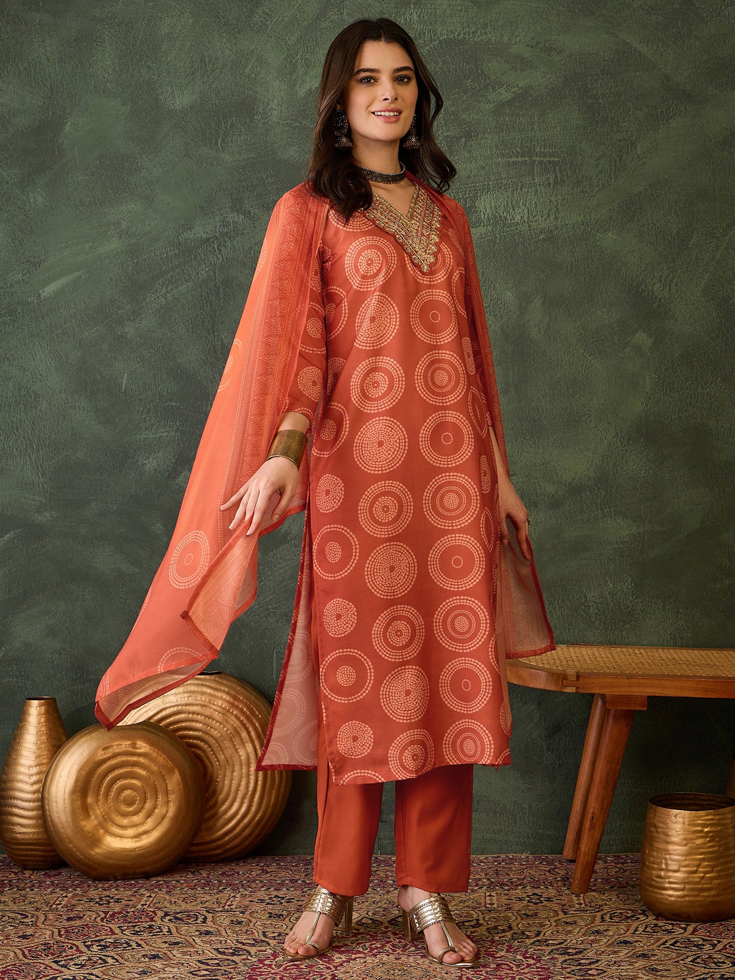Sunset Rust Printed Kurta Pant