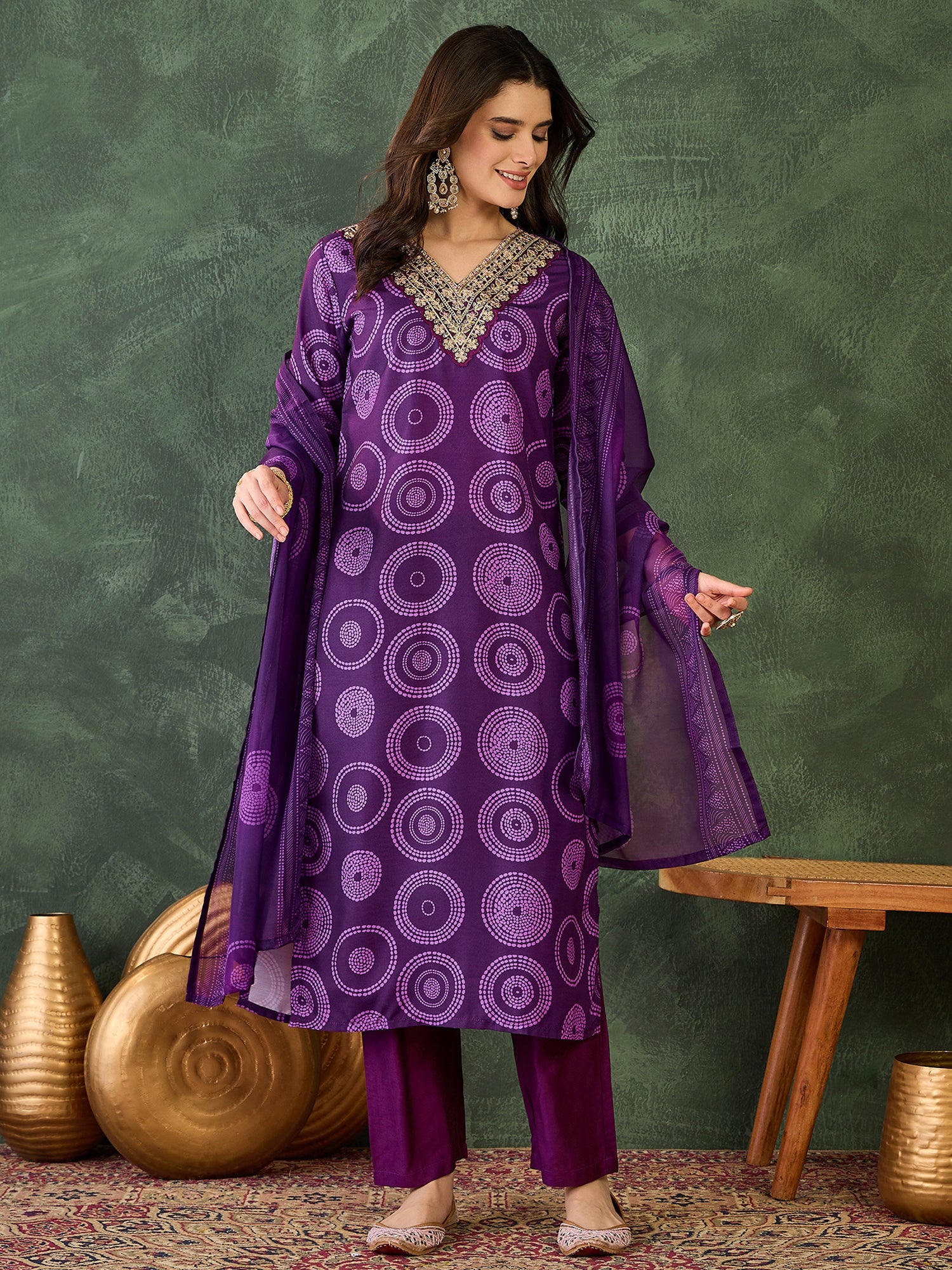 Royal Purple Printed Kurta Pant