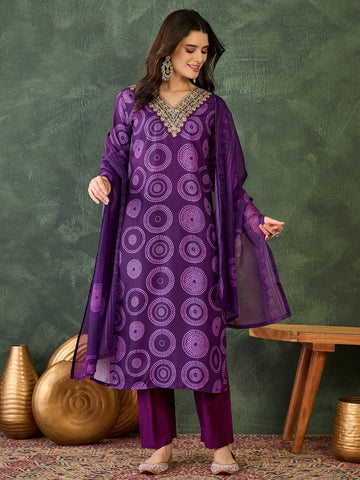 Royal Purple Printed Kurta Pant