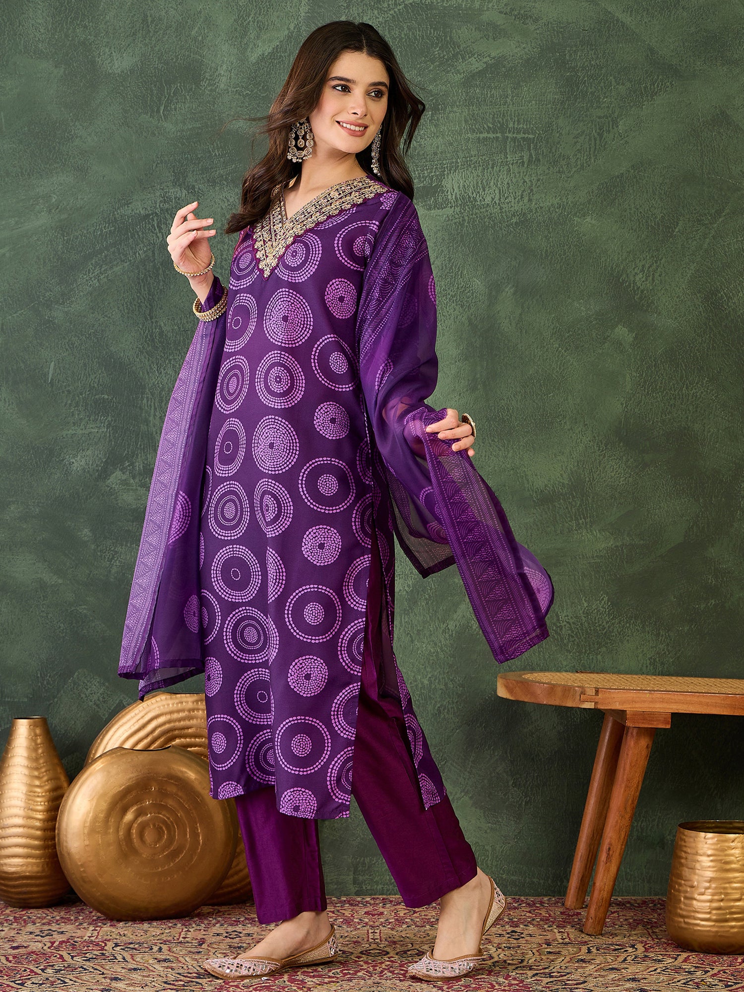 Royal Purple Printed Kurta Pant