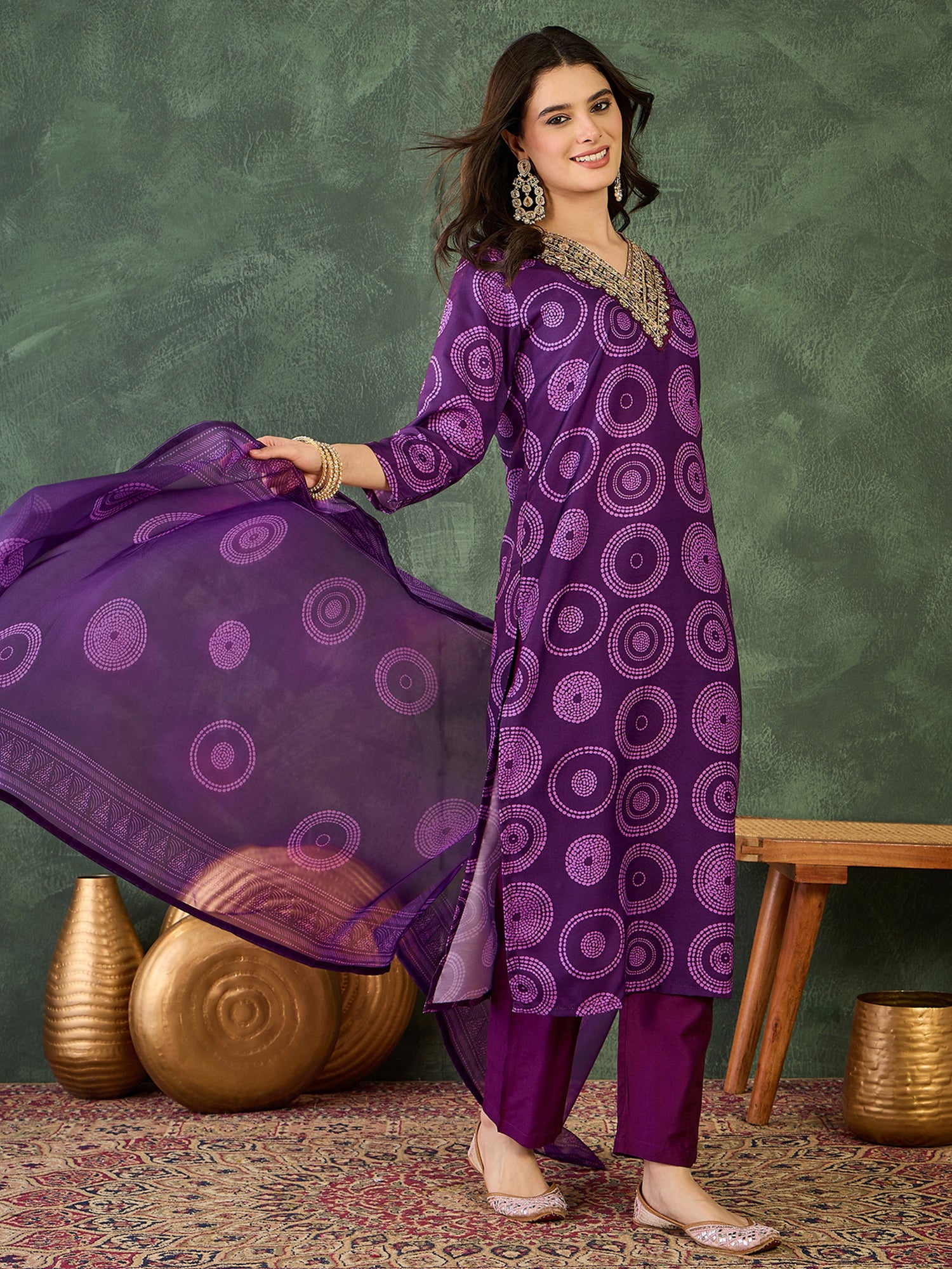 Royal Purple Printed Kurta Pant