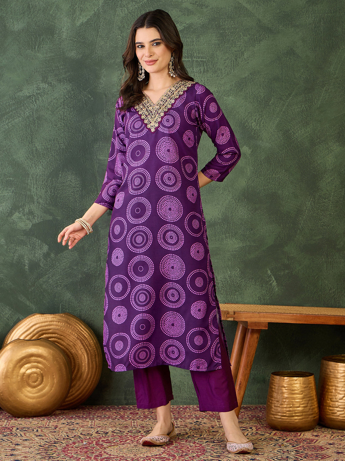 Royal Purple Printed Suit Sets