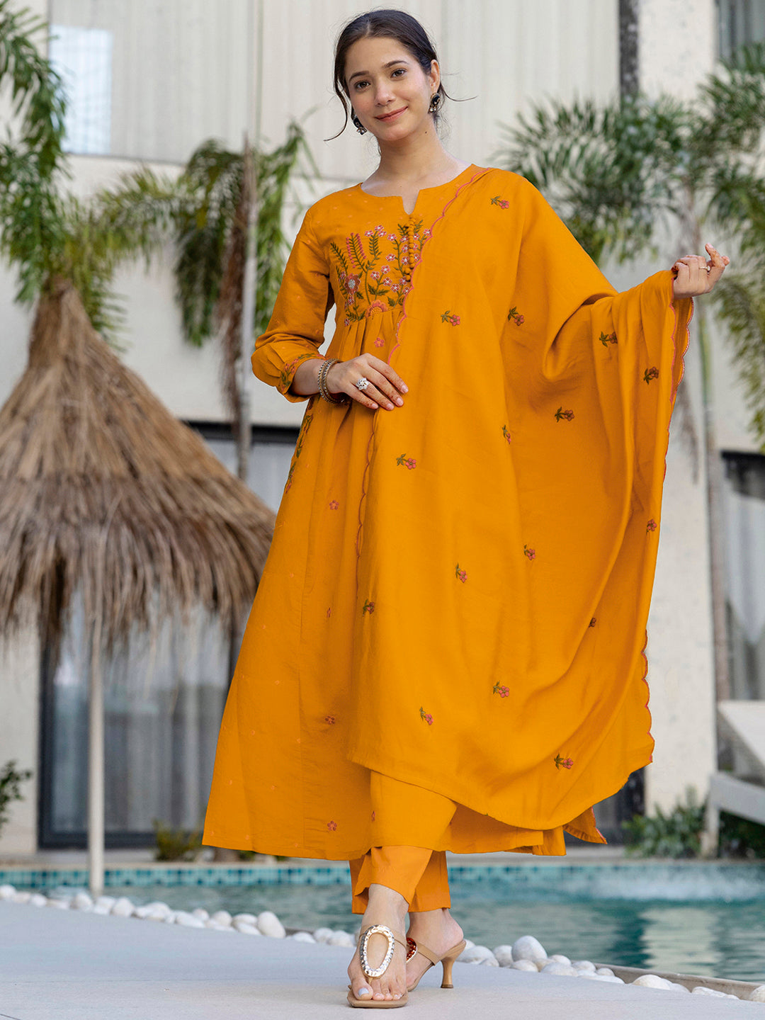Mustard Blossom Embroidered Kurta Pant