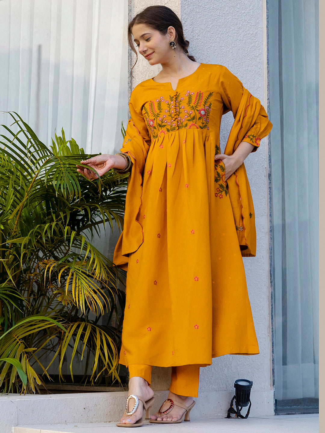 Mustard Blossom Embroidered Kurta Pant
