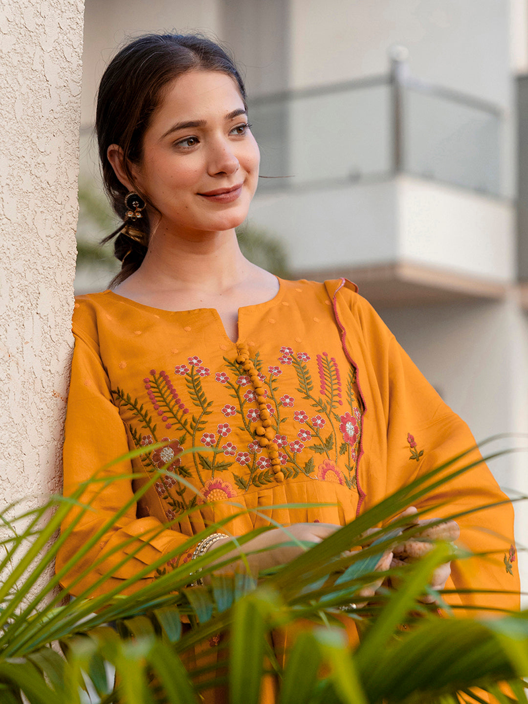 Mustard Blossom Embroidered Kurta Pant