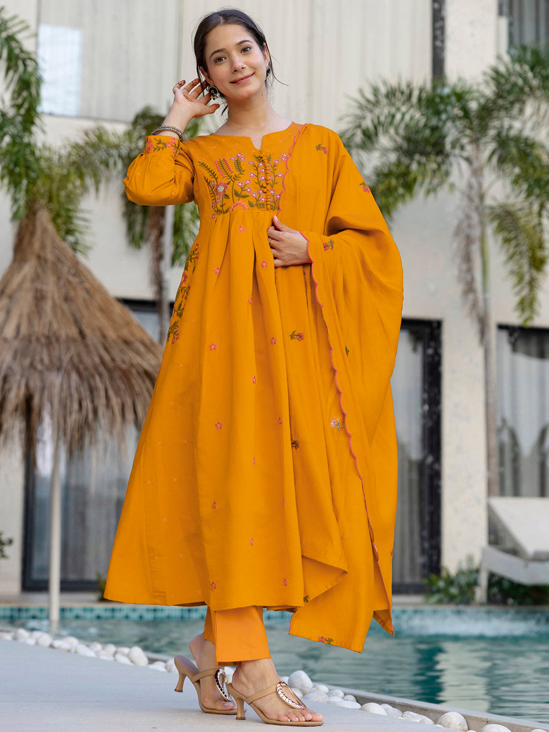 Mustard Blossom Embroidered Suit Sets