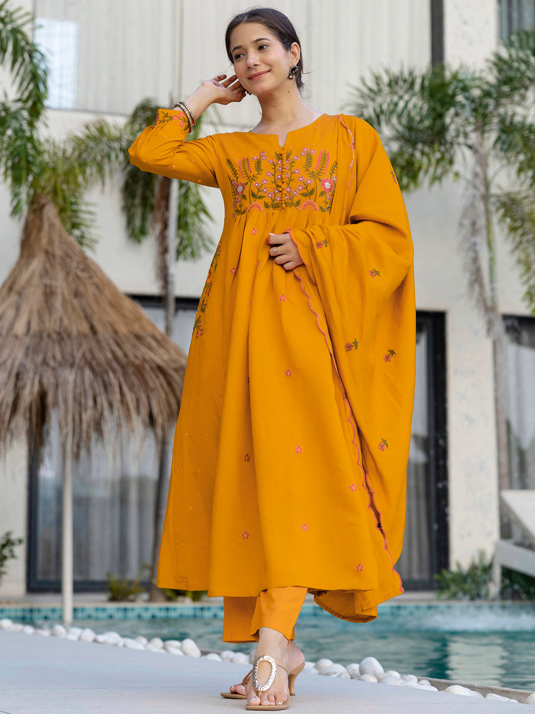 Mustard Blossom Embroidered Kurta Pant