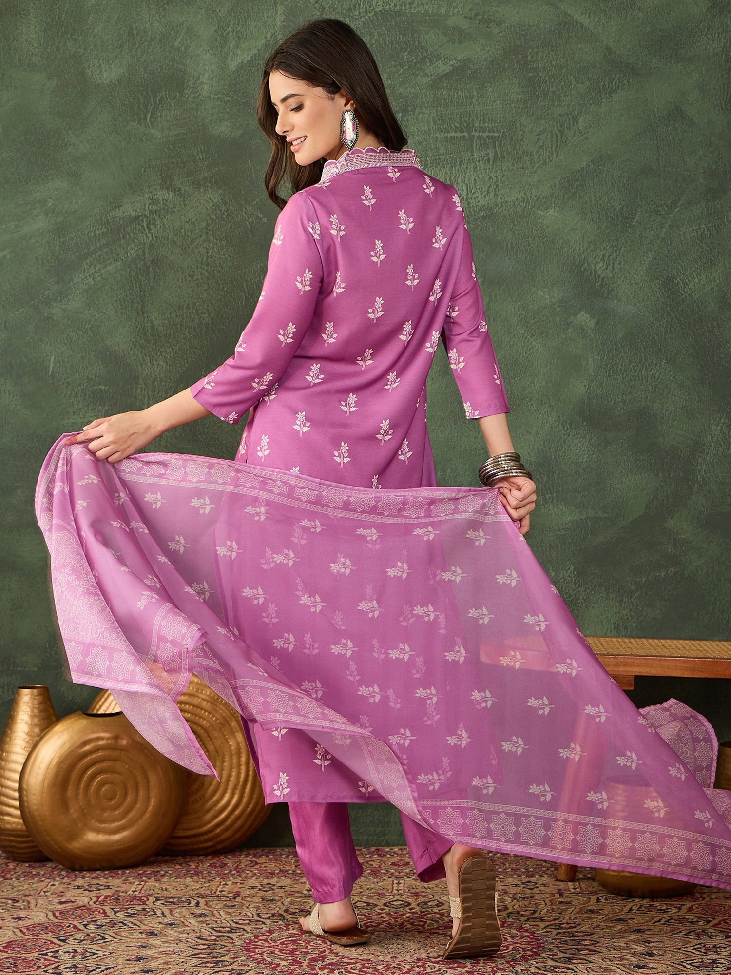 Onion Pink Embroidered Kurta Pant Set