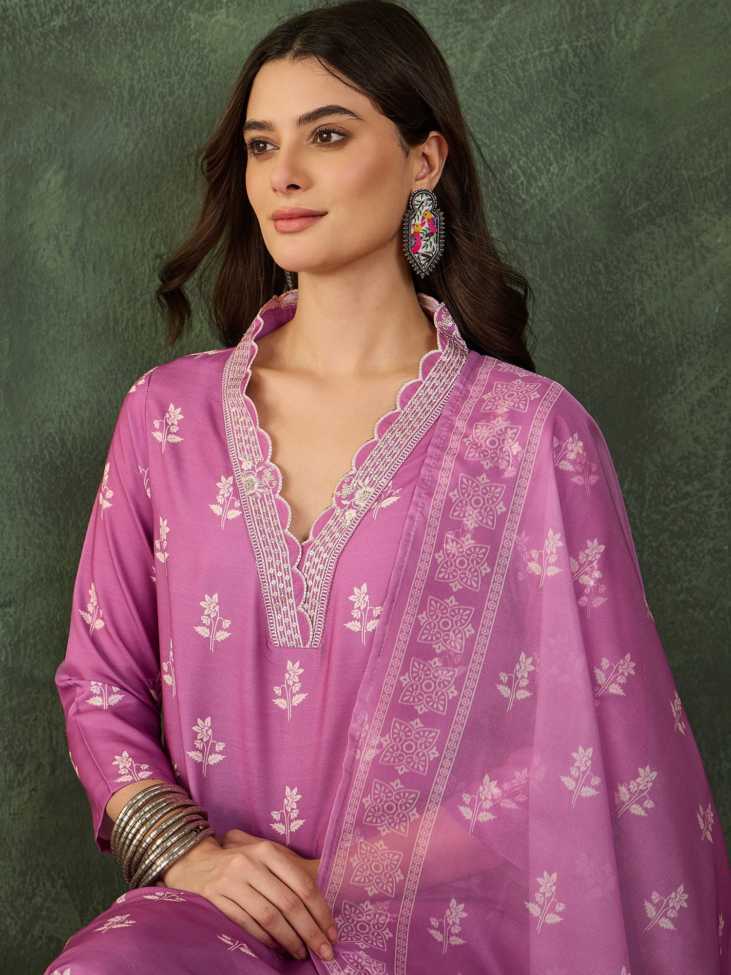 Onion Pink Embroidered Kurta Pant Set