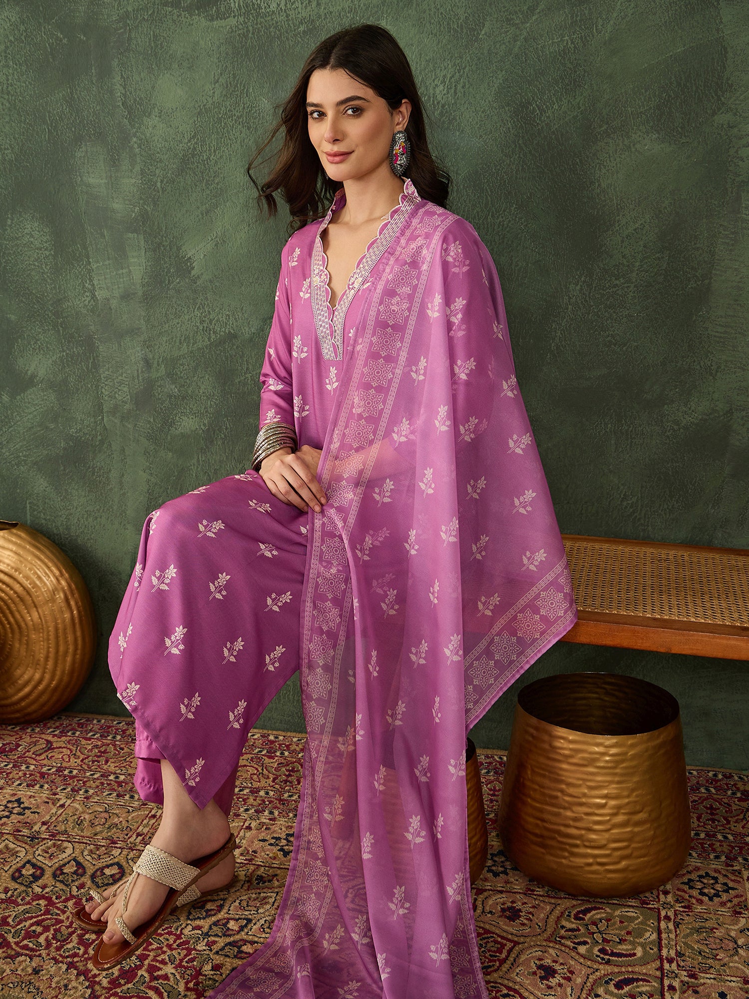 Onion Pink Embroidered Kurta Pant Set