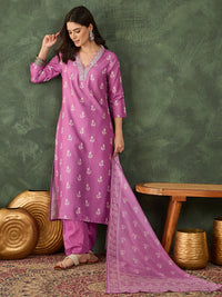 Onion Pink Embroidered Suit Sets