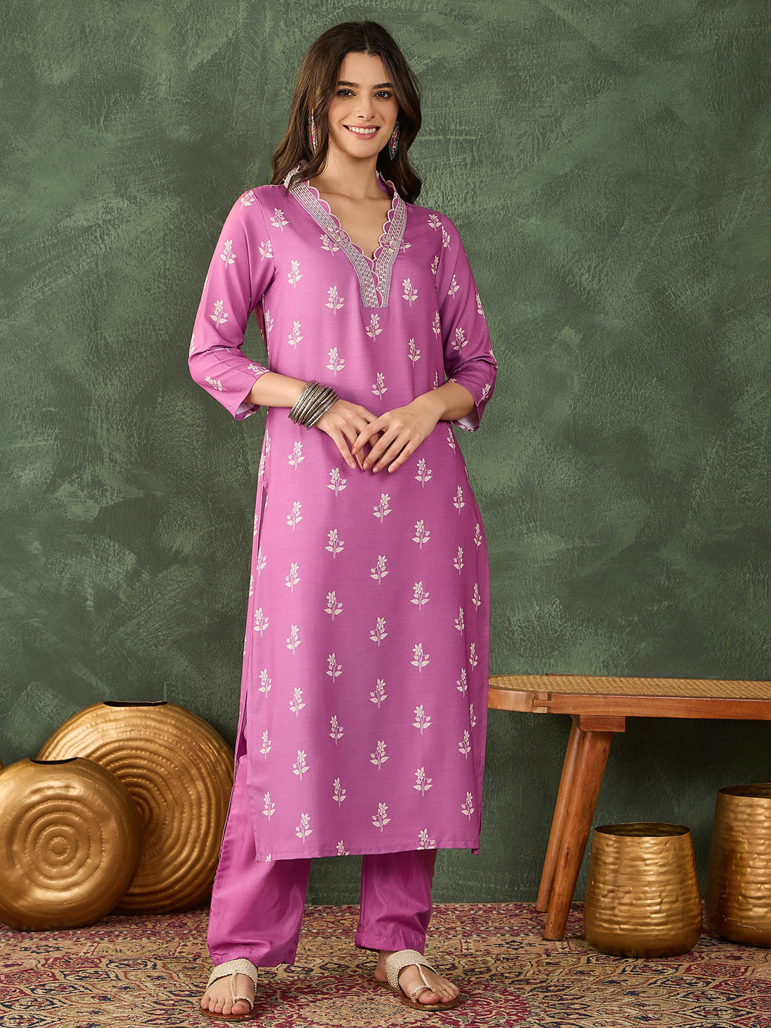 Onion Pink Embroidered Suit Sets