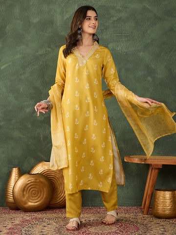 Yellow Bloom Embroidered Suit Sets