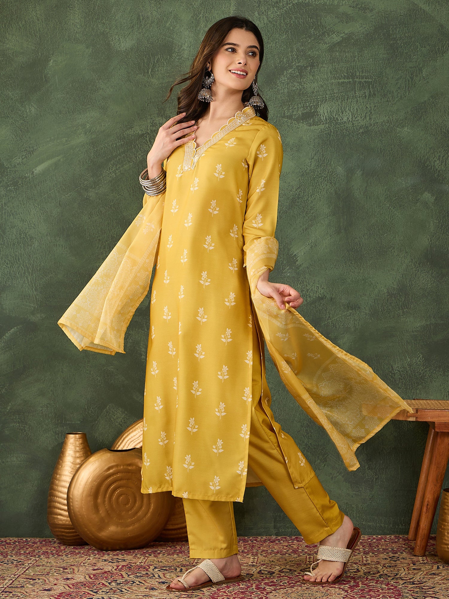 Yellow Bloom Embroidered Kurta Pant Set
