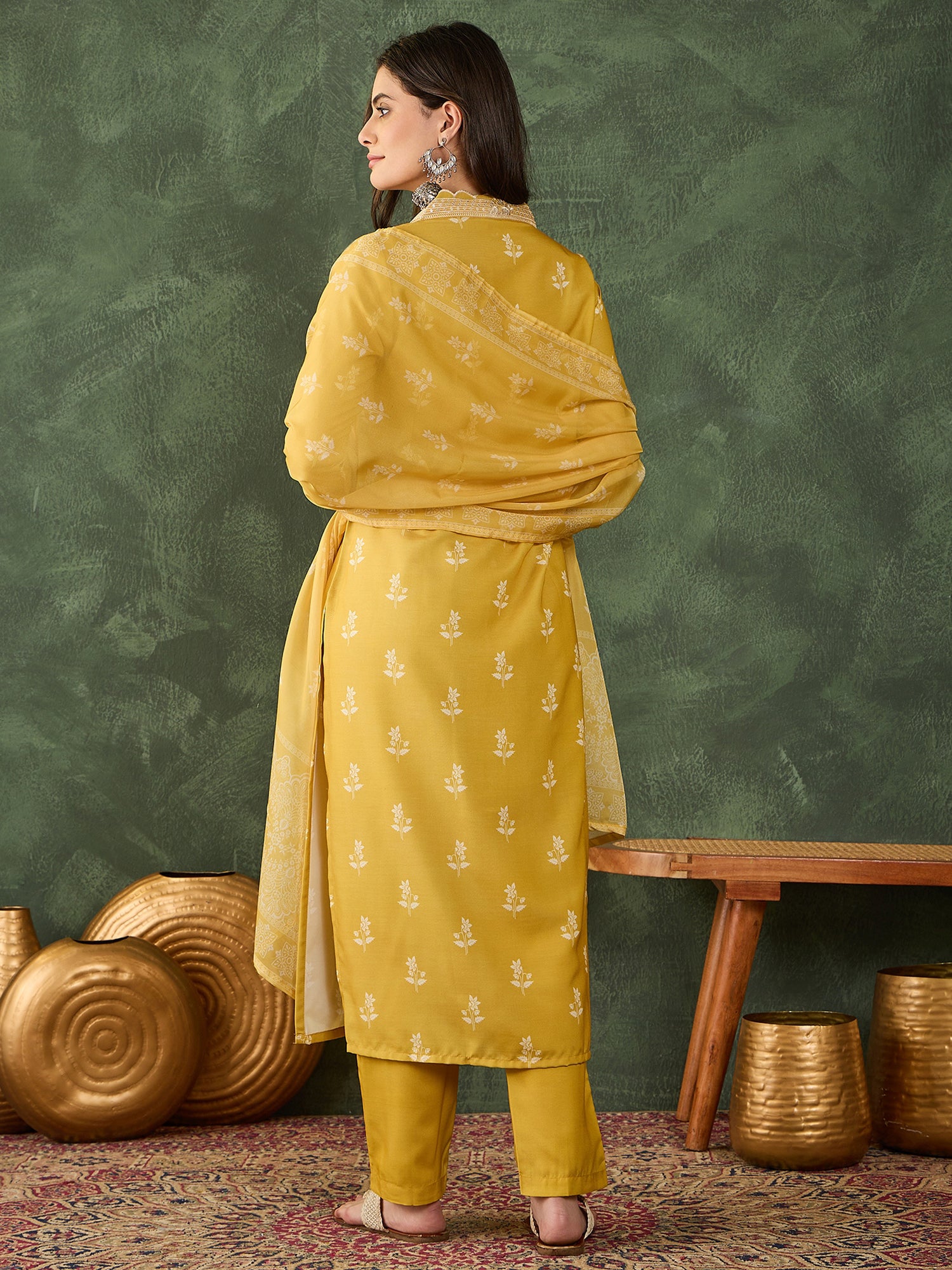 Yellow Bloom Embroidered Kurta Pant Set