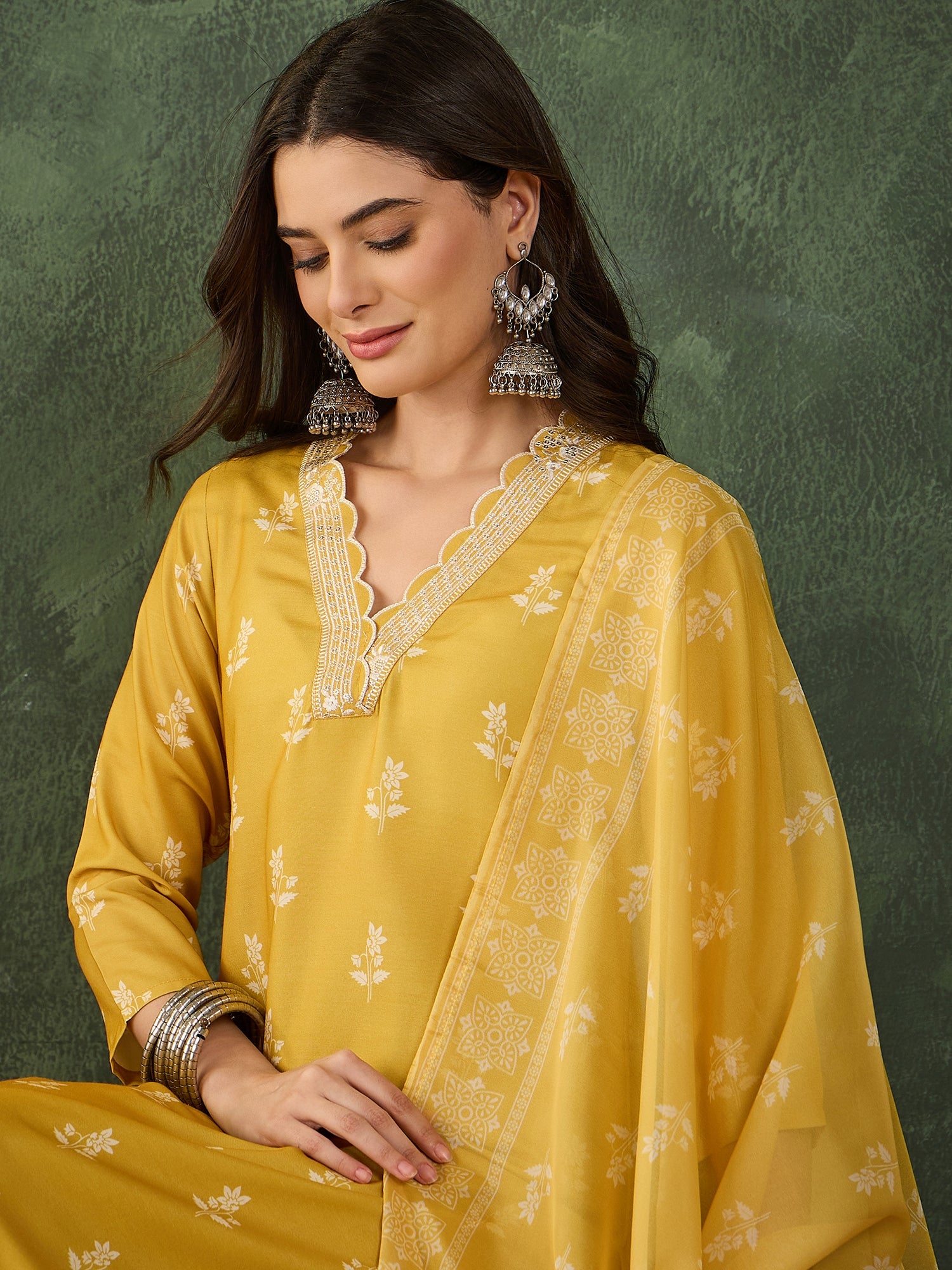 Yellow Bloom Embroidered Kurta Pant Set