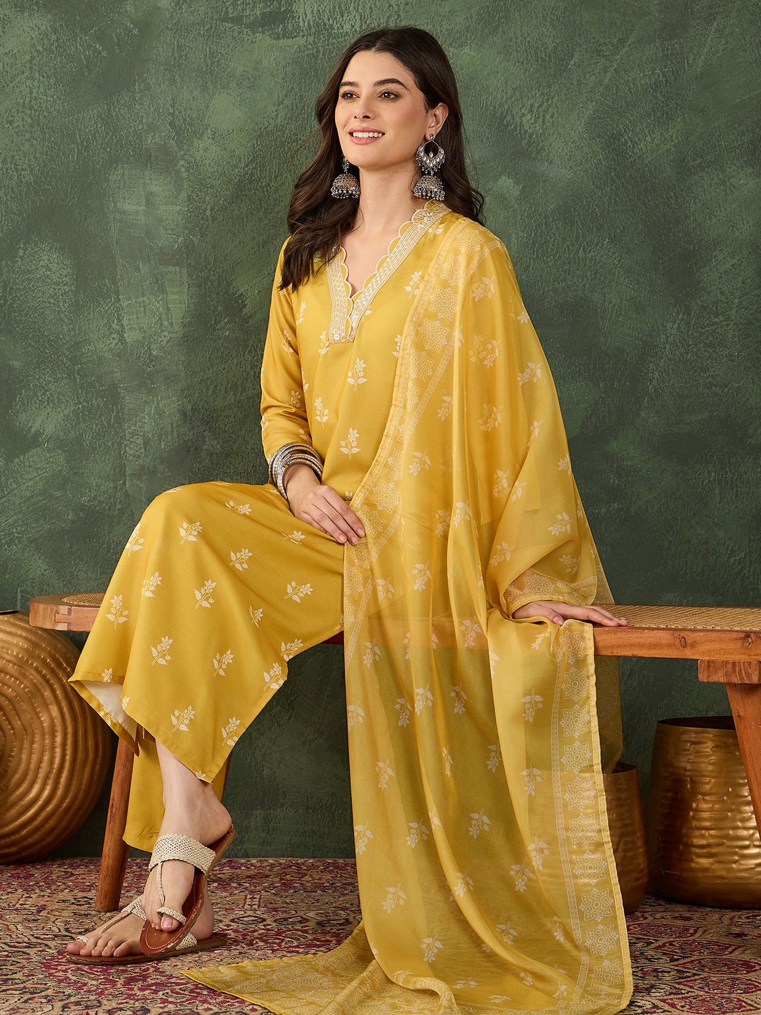 Yellow Bloom Embroidered Kurta Pant Set