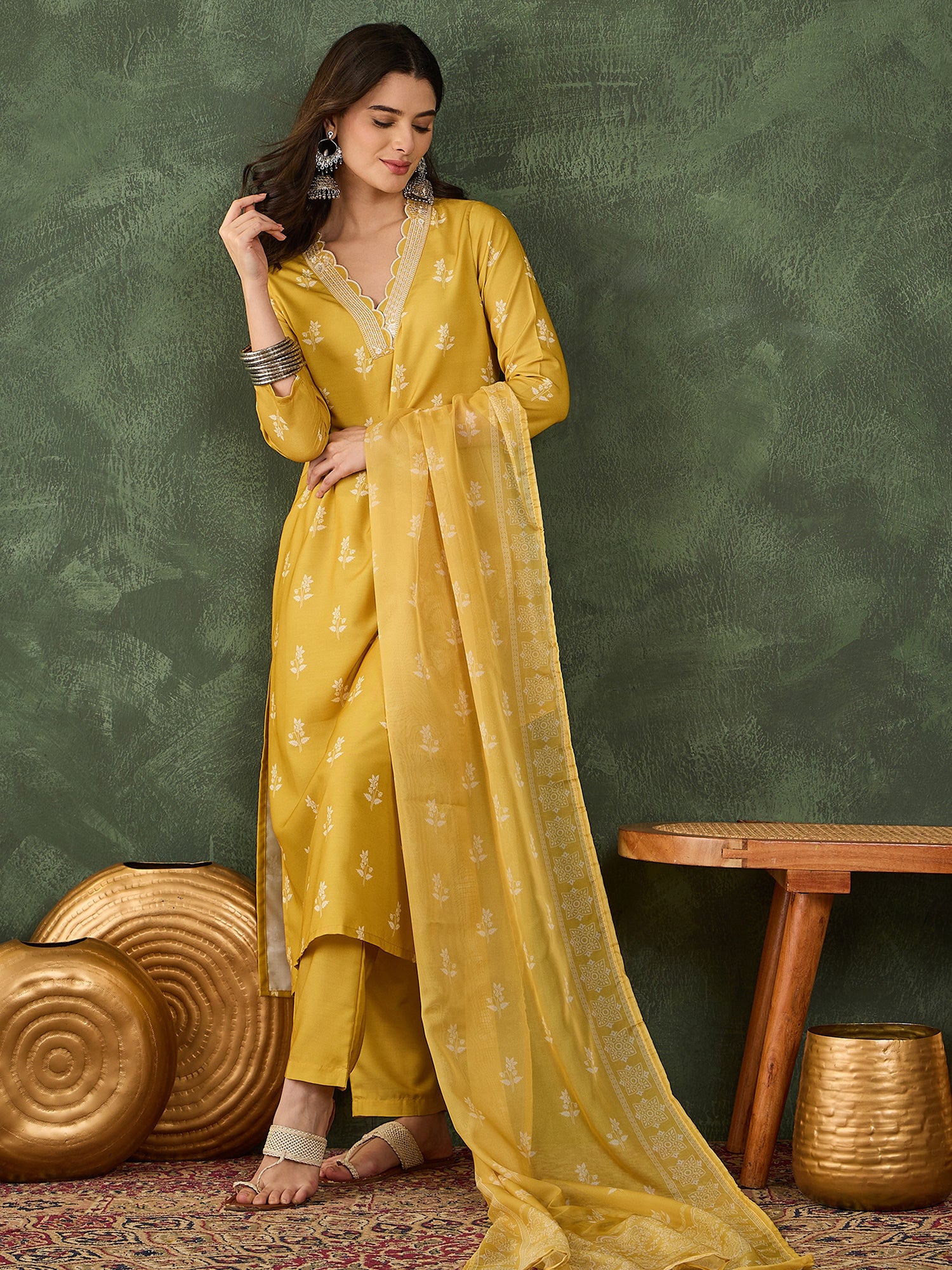 Yellow Bloom Embroidered Kurta Pant Set