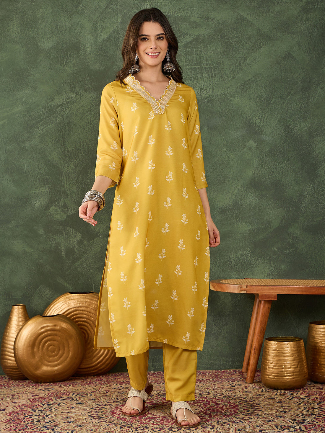 Yellow Bloom Embroidered Suit Sets