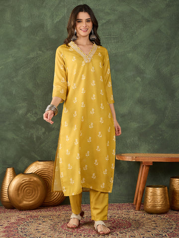 Yellow Bloom Embroidered Kurta Pant Set