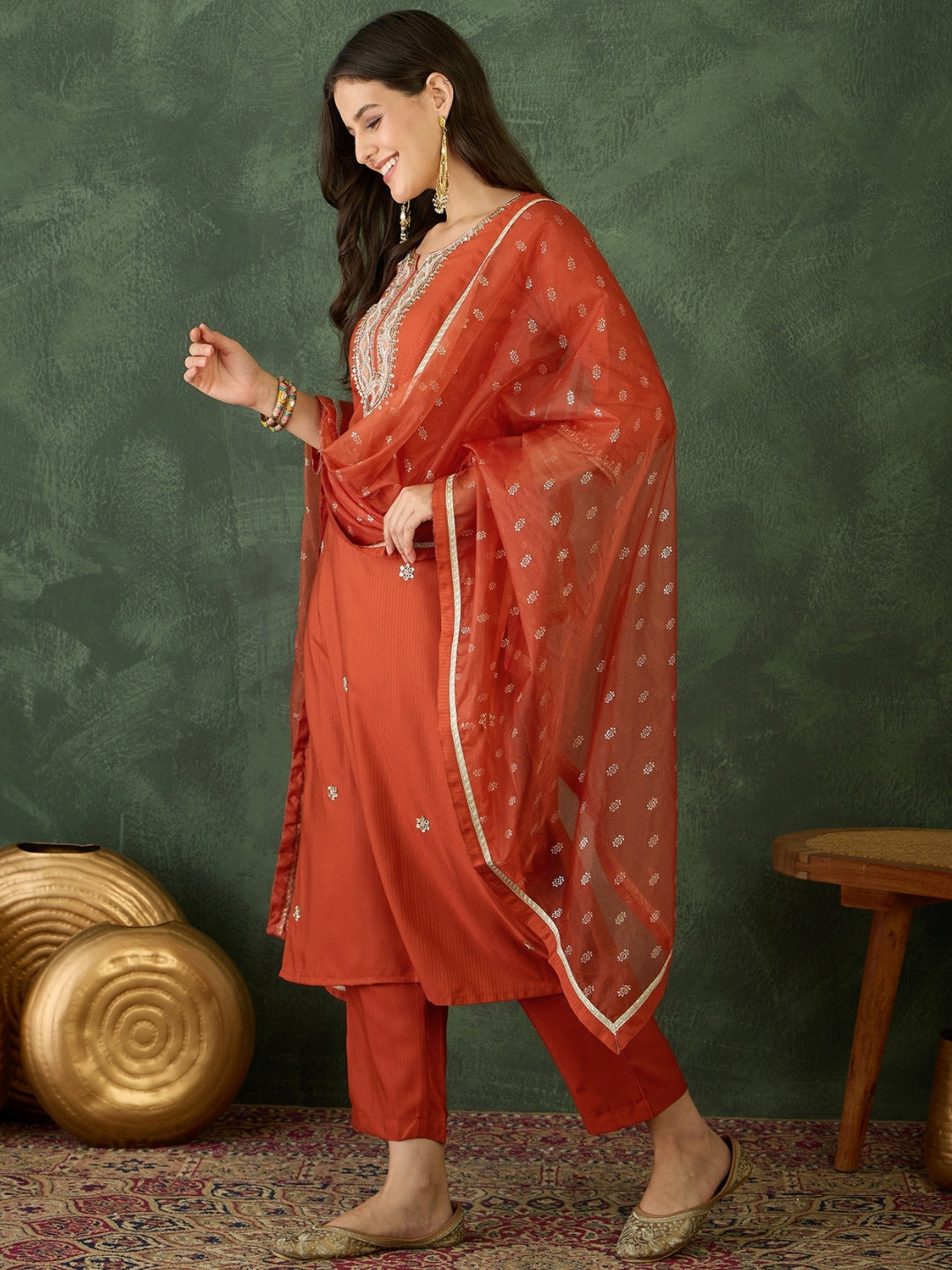 Rust Elegance Embroidered Suit Sets