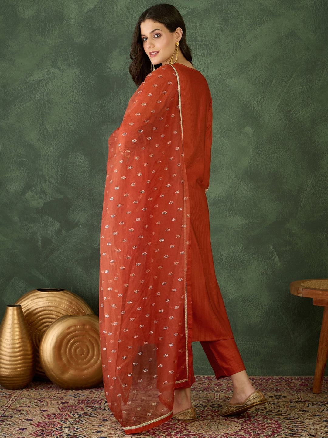 Rust Elegance Embroidered Kurta Pant