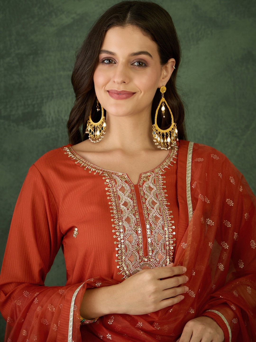 Rust Elegance Embroidered Kurta Pant