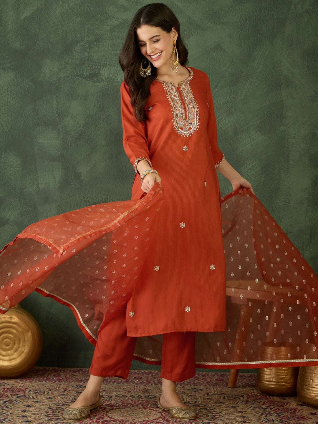 Rust Elegance Embroidered Kurta Pant