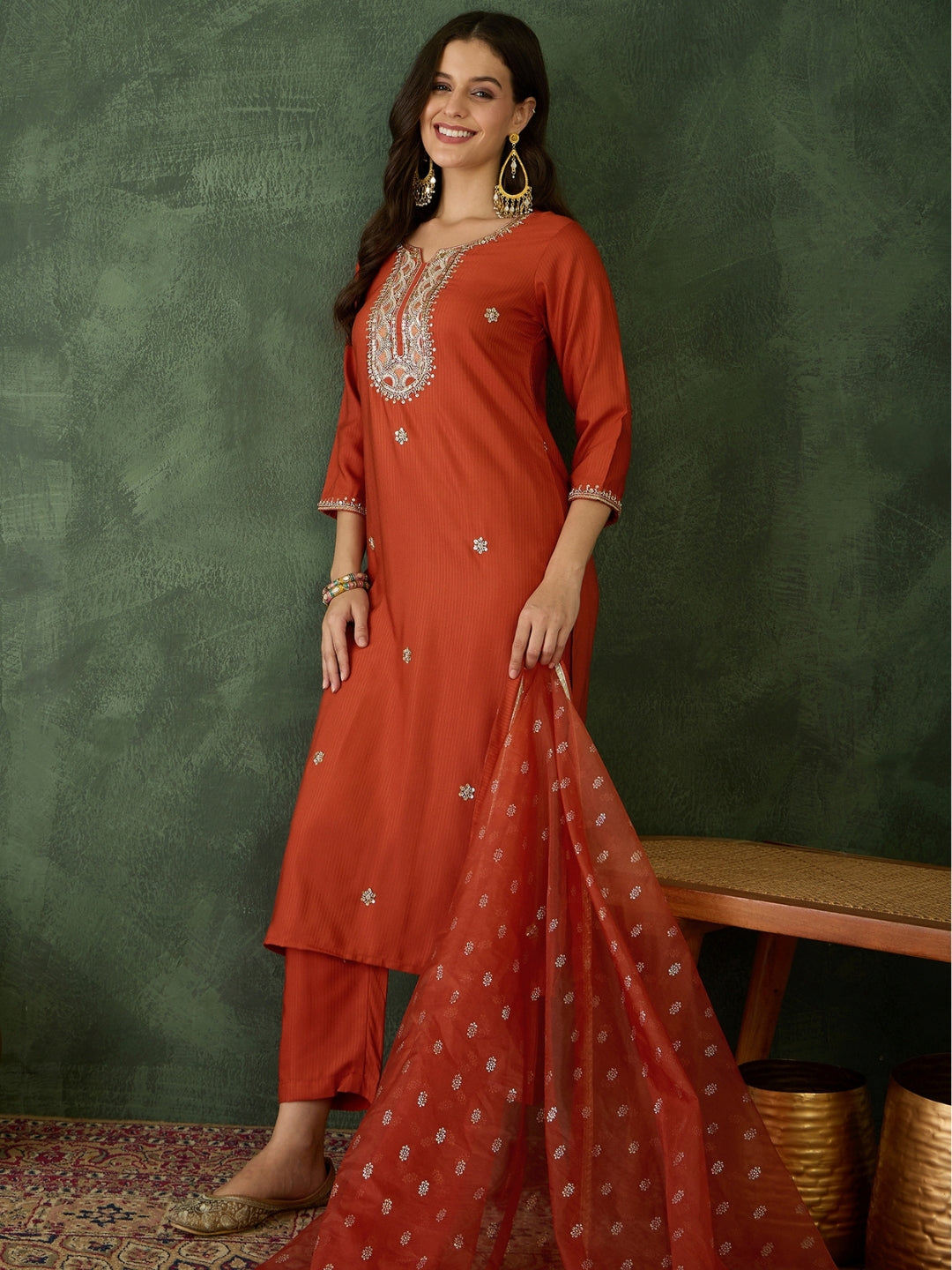 Rust Elegance Embroidered Kurta Pant