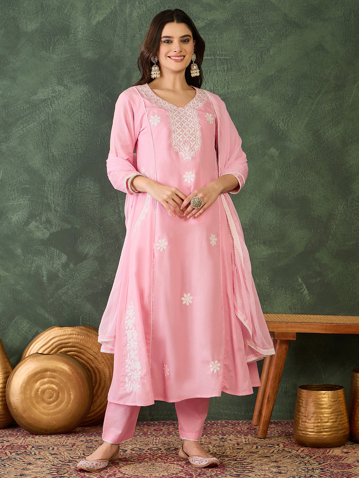 Gulnaar Blush Peach Embroidered Kurta Pant