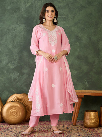 Gulnaar Blush Peach Embroidered Kurta Pant