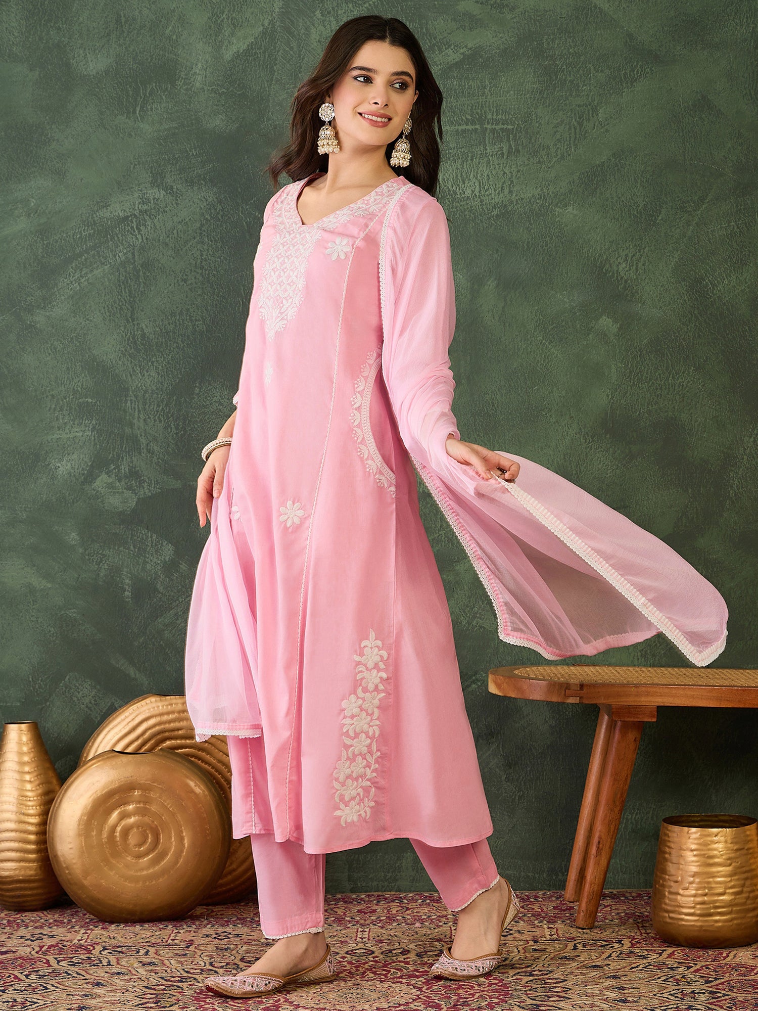 Gulnaar Blush Peach Embroidered Kurta Pant